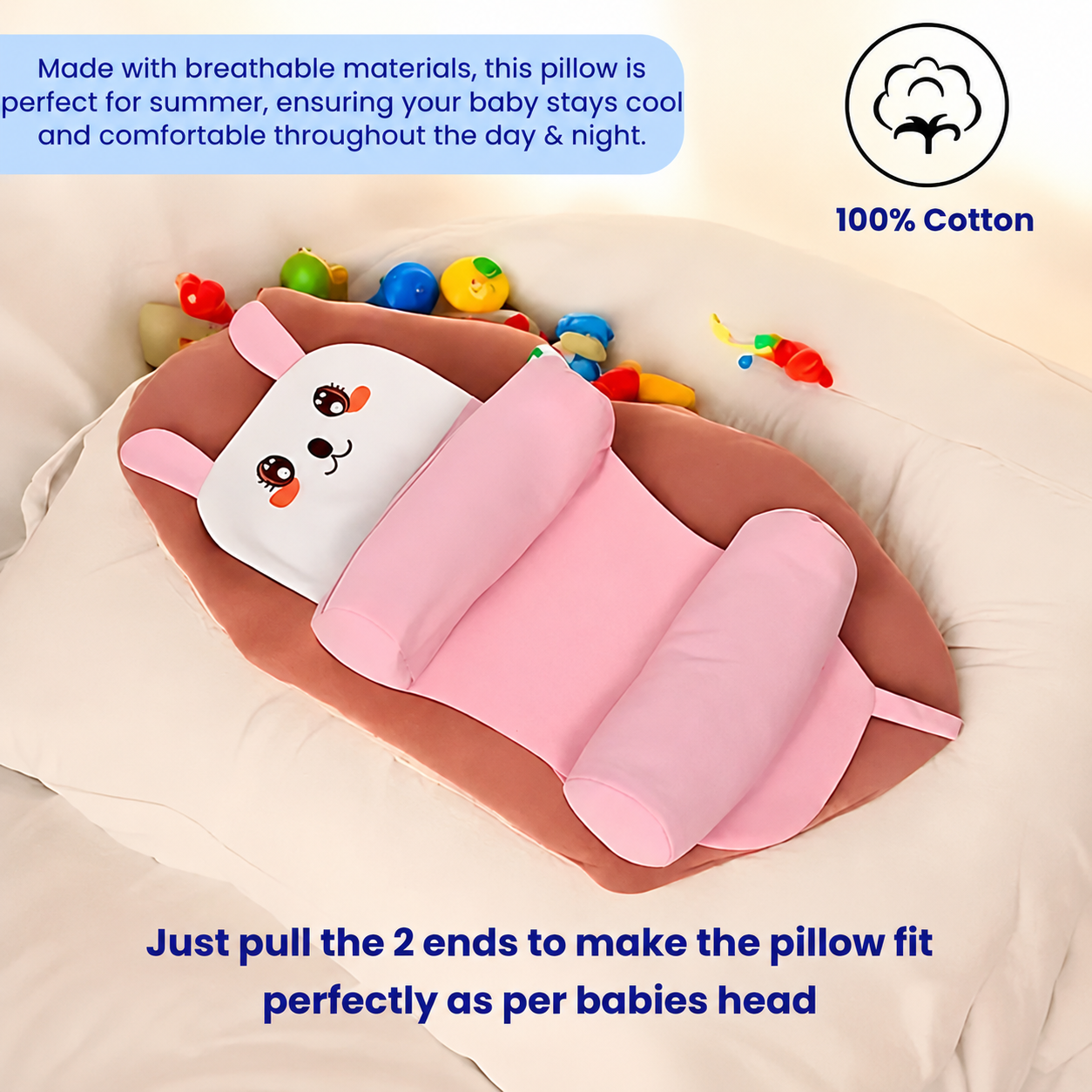 Baby Head Shaping Pillow | Adjustable & Cotton Comfort |🔥Flat 50% OFF 🔥