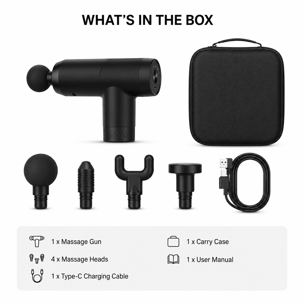 Deep Tissue Massage Gun | 6 Speed Levels | 4 Massage Heads | 4000mAh Battery | Muscle Recovery & Pain Relief