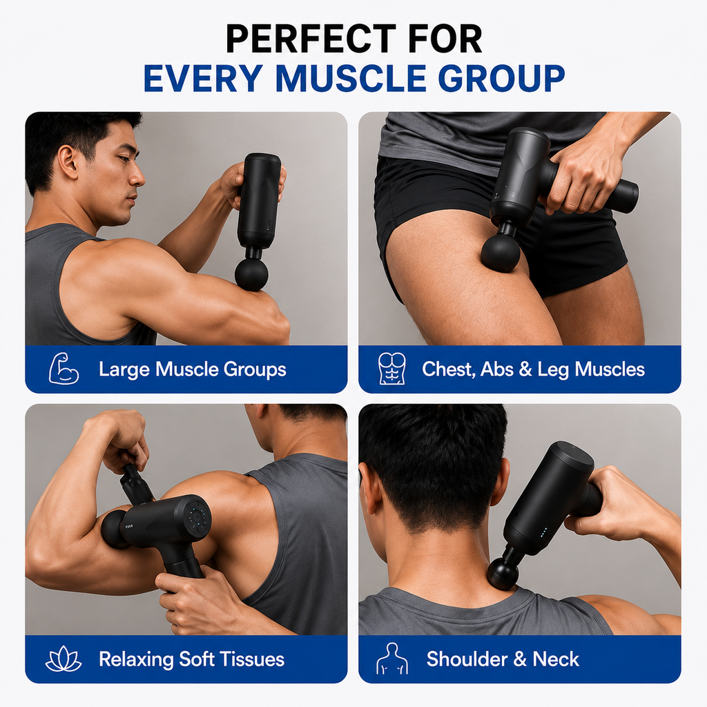 Deep Tissue Massage Gun | 6 Speed Levels | 4 Massage Heads | 4000mAh Battery | Muscle Recovery & Pain Relief